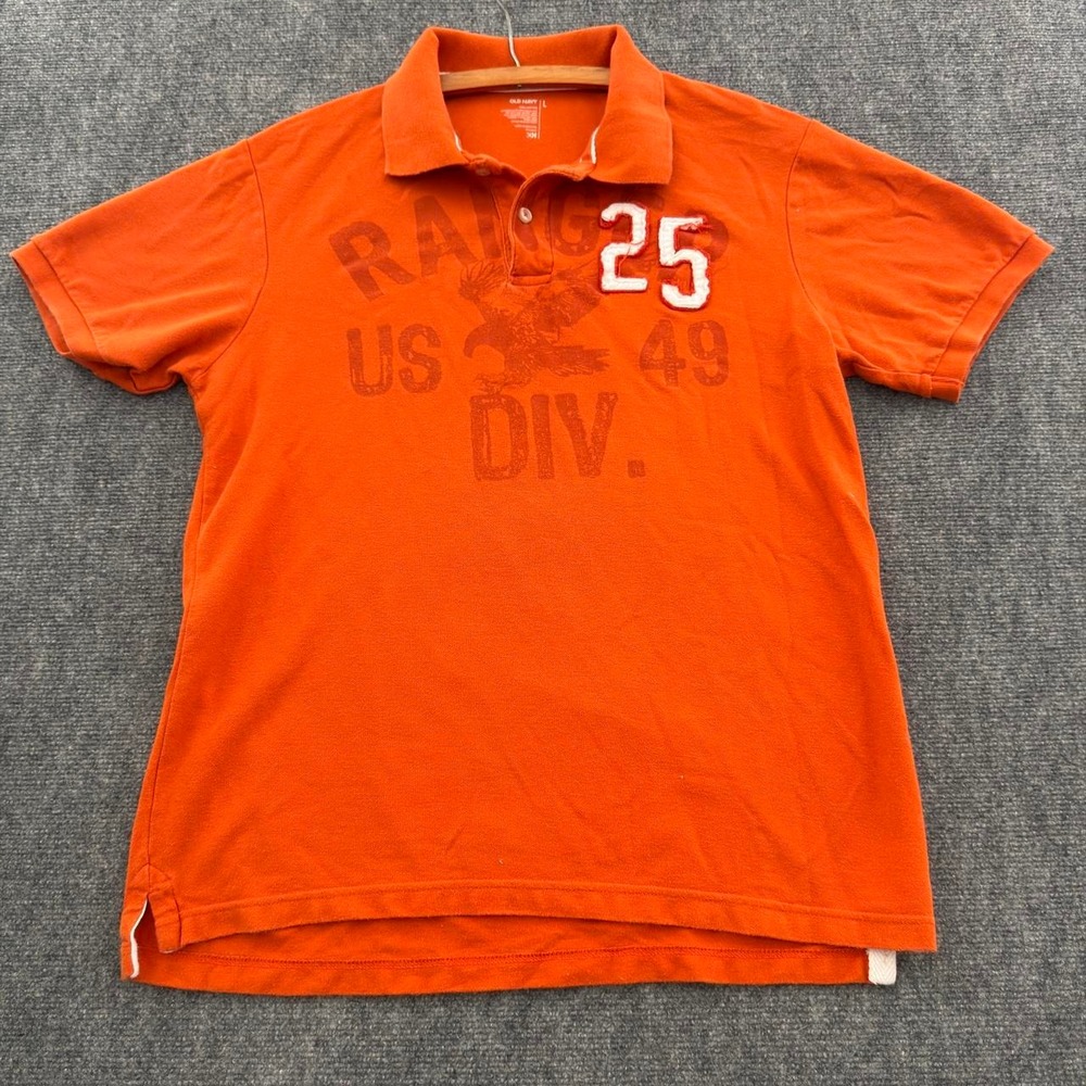 Y2K Old Navy Polo Shirt Mens Large Orange Graphic Eagle 25 US Div